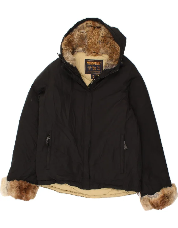 Reduced Price WOOLRICH Womens Hooded Padded Jacket UK 14 Medium Black Nylon