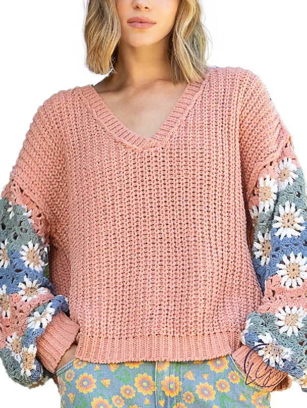 Weekend Savings Bonanza Botanical Patchwork Knit Sweater