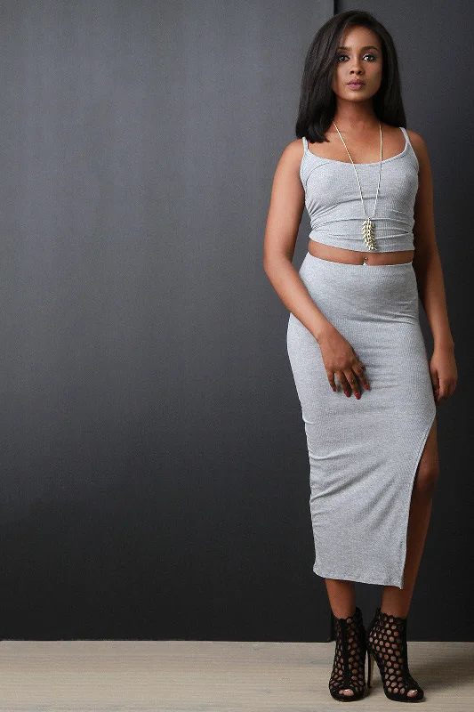 Savings Bonanza Rib Knit Spaghetti Strap Crop Top