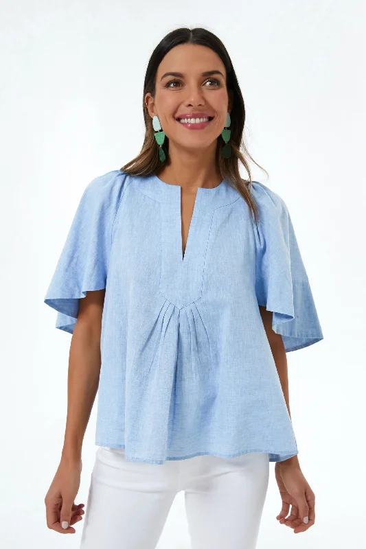 Epic Deals Chambray Finley Flutter Sleeve Top