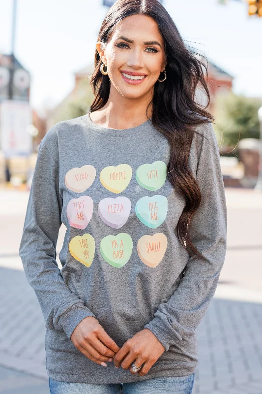 Year-End Sale Candy Love Deep Heather Gray Graphic L/S Tee