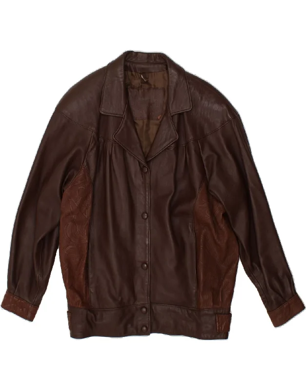 Last Chance VINTAGE Womens Leather Jacket UK 16 Large Brown Colourblock Leather