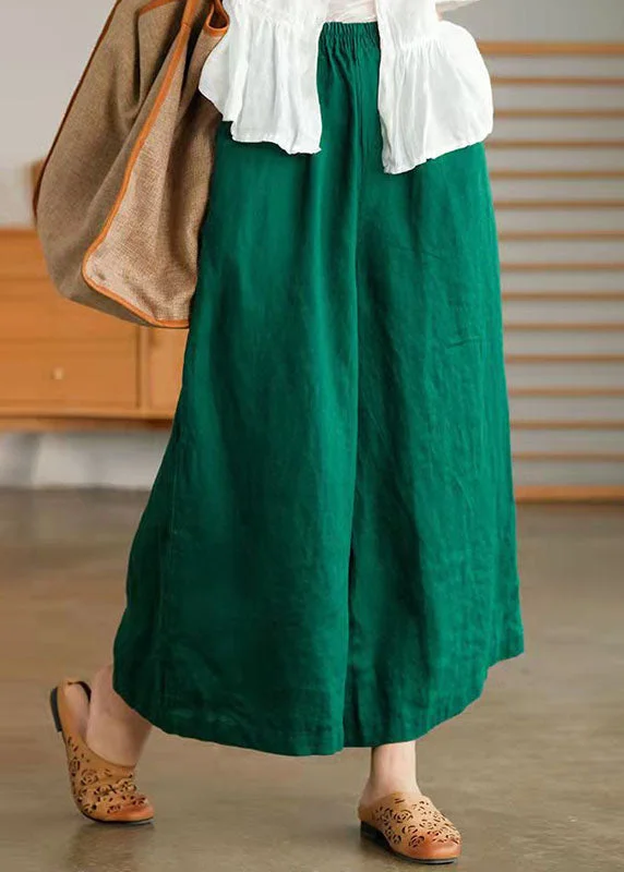 Weekend Bargains Await You Casual Green Pockets Patchwork Cotton Wide Leg Pants Summer