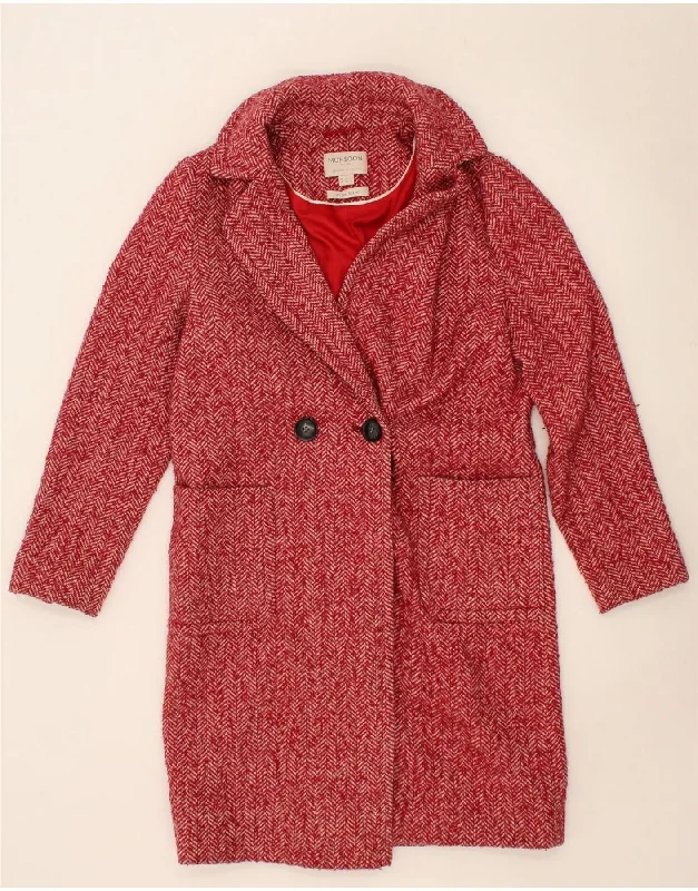 Online Only MONSOON Womens Double Breasted Coat UK 10 Small Red Herringbone Polyester