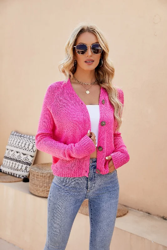 Act Now Raglan Sleeve Button Front Cardigan