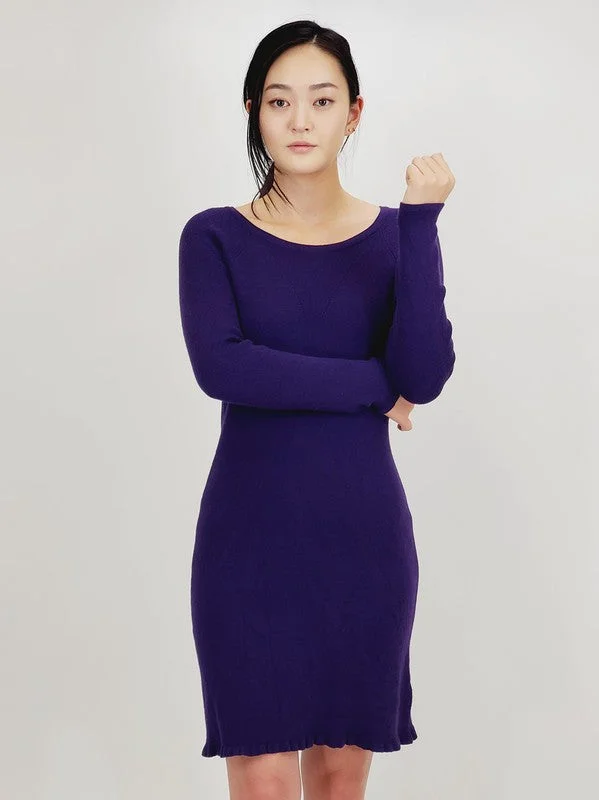 Weekend Savings Bonanza Round Neck Reglan Sleeve Ribbed Knit Sweater Dress