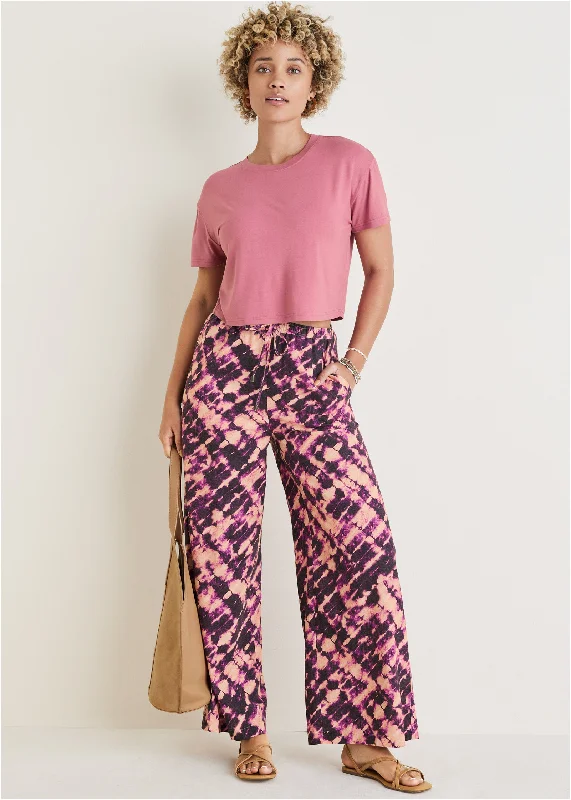 Now or Never Cotton Linen Wide Leg Pants - Desert Tie Dye
