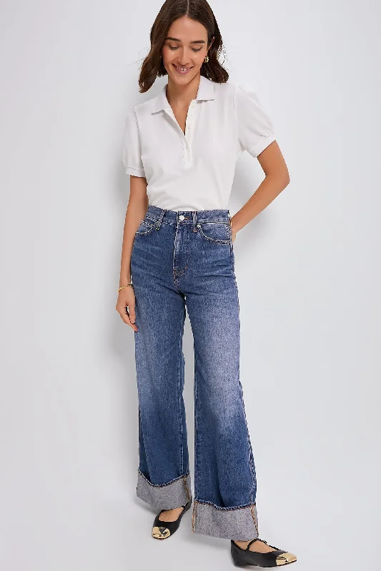 Last Chance White Pique Puff Sleeve Peggy Polo