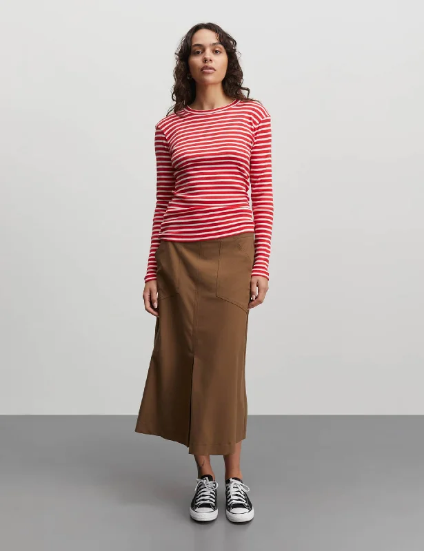 Price Reduction 2x2 Cotton Stripe Tuba Tee LS, High Risk Red/White Alyssum
