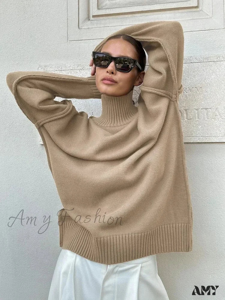 Seasonal Clearance Women's Solid Color Knitted Autumn Winter Thick Loose Casual Warm Sweater