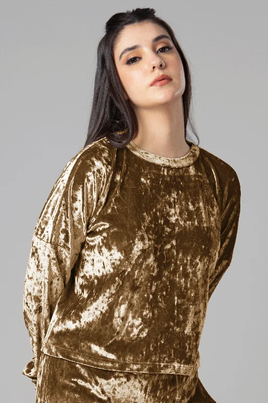 Limited Offer Women Classic Tan Velvet Oversized Crop Top