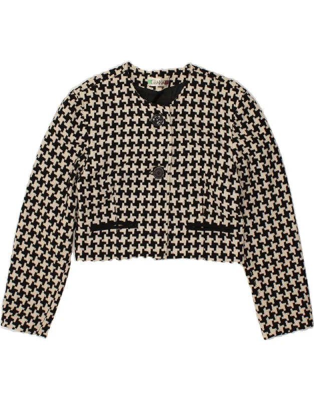 Factory Direct Sale GRANATI Womens 2 Button Crop Blazer Jacket IT 44 Medium Black Geometric