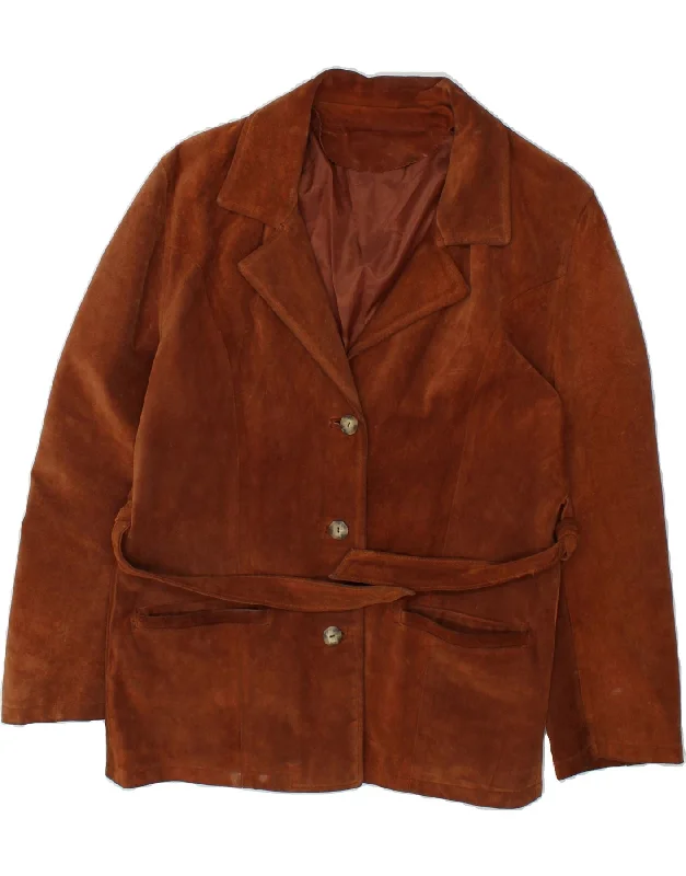 Don't Wait VINTAGE Womens Suede Jacket UK 14 Medium Brown Leather