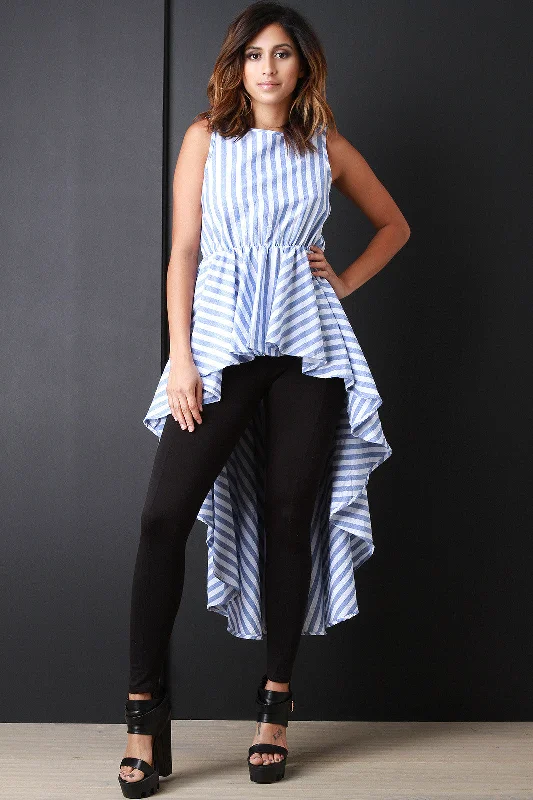 Best Seller Striped Chambray High Low Top