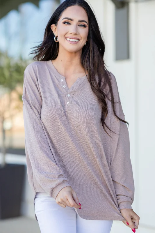 Weekend Bargains to Love Tell You Everything Mocha Brown Henley Top