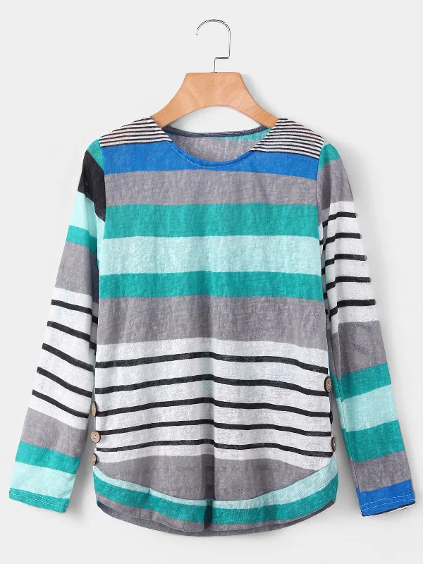 Weekend Specials to Love Custom Round Neck Pullover Stripe Long Sleeve T-Shirts