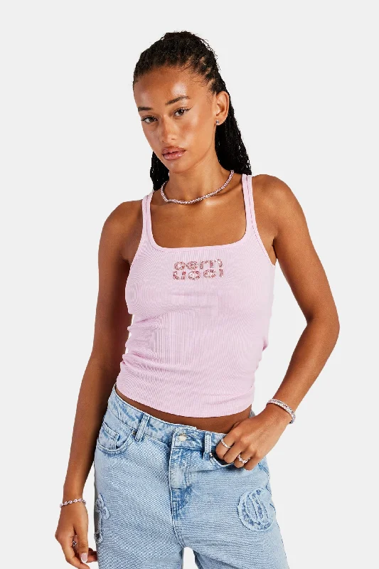 Loyalty Reward Rib Glitter Applique Vest Top - Pink