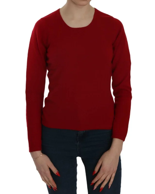 Weekend Deals That Dazzle MILA SCHON Women's Red Round Neck Pullover Cashmere Sweater - M