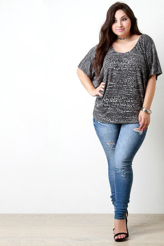 Special Offer Patterned Knit Bat Wing Shortsleeve Top