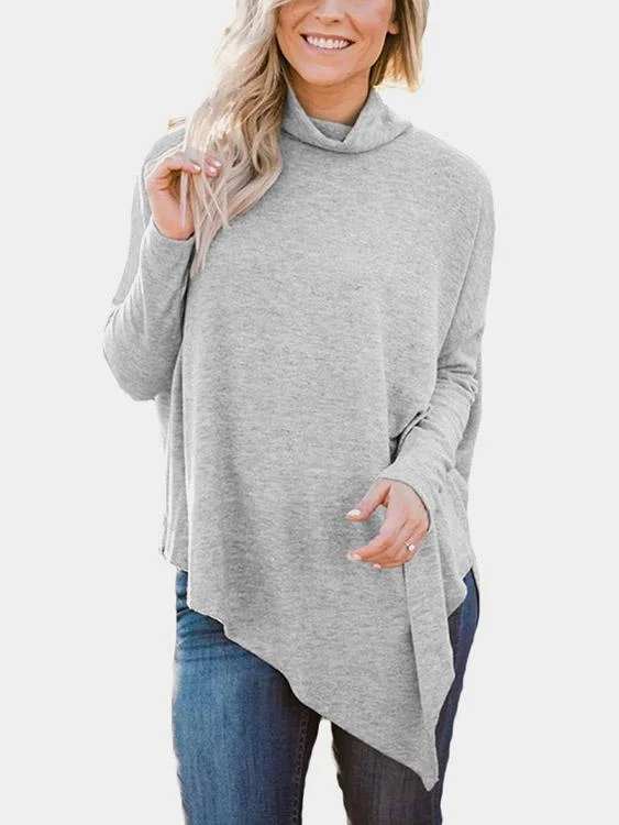 Mega Deal Wholesale Perkins Collar Long Sleeve Irregular Hem Top