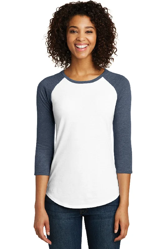 Markdown Madness District Womens Very Important 3/4 Sleeve Crewneck T-Shirt - White/Heather Navy Blue - Closeout Markdown Madness District Womens Very Important 3/4 Sleeve Crewneck T-Shirt - White/Heather Navy Blue - Closeout
