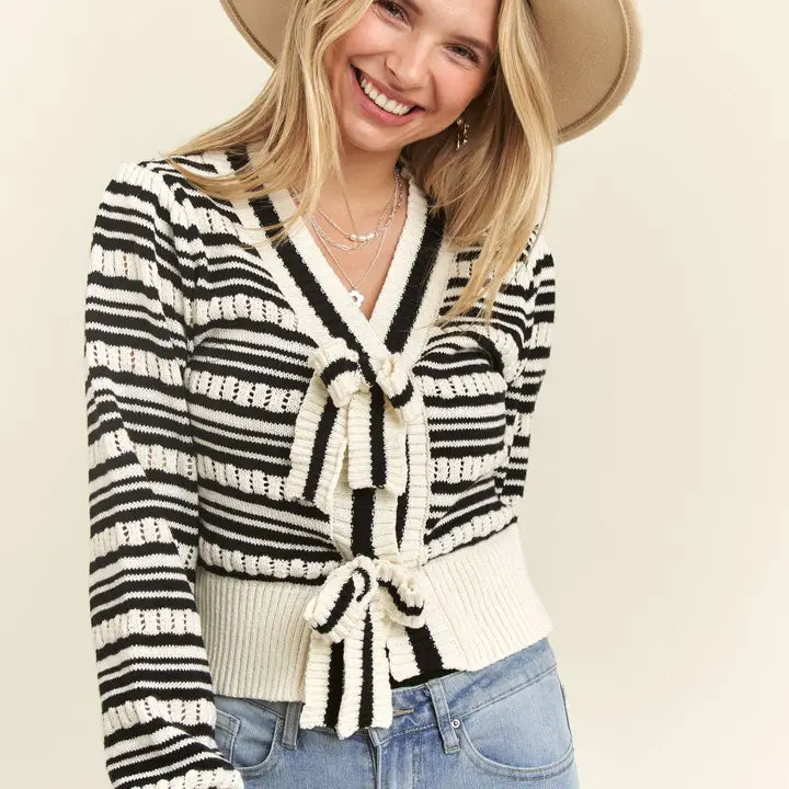 Value Deals Meredith Striped Bow Cardigan
