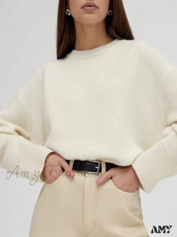 Weekend Offers That Delight Winter Warm Thick Knit Solid Black Soft Pullover Loose Korean Autumn Women Coat O Neck Sweater