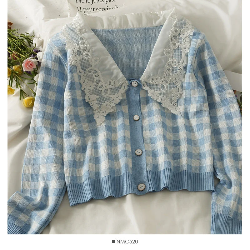 Steals and Deals Contrast Lace Panel Lapel short slim cardigan  1864