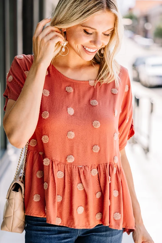 Amazing Deals Love Deeply Rust Orange Polka Dot Babydoll Top