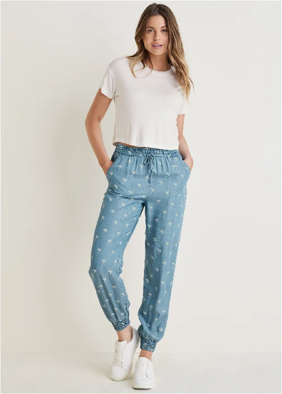 Exclusive Online Offer Printed Chambray Joggers - Light Wash
