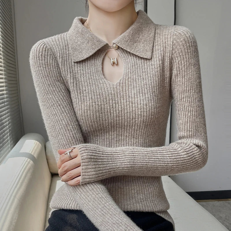 Extra Discount Autumn Winter New Women's Wool Polo Neck Solid Color Thick Slim Cashmere Sweater