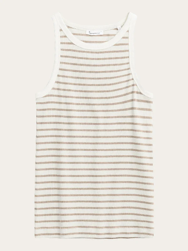 Stock Clearance Striped racer rib top - Beige stripe