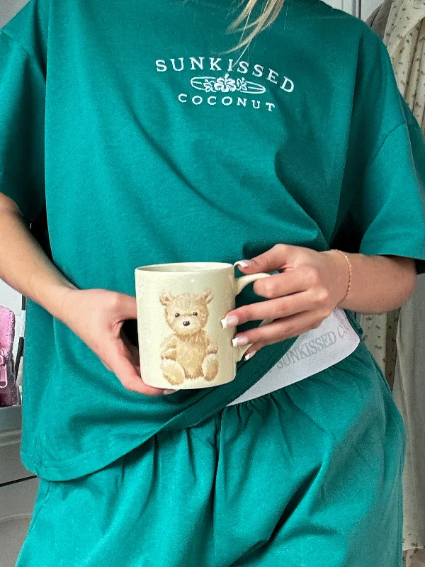 Deal Dash Bubbly Green Basic Watercolor Embroider Tee