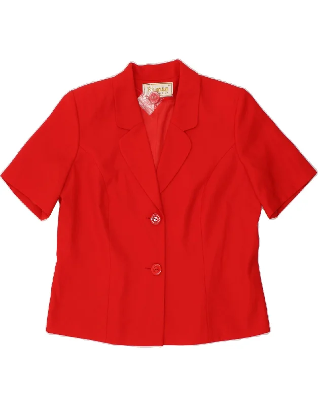 Year-End Deals ROMAN Womens 2 Button Short Sleeve Blazer Jacket UK 18 XL Red Polyester