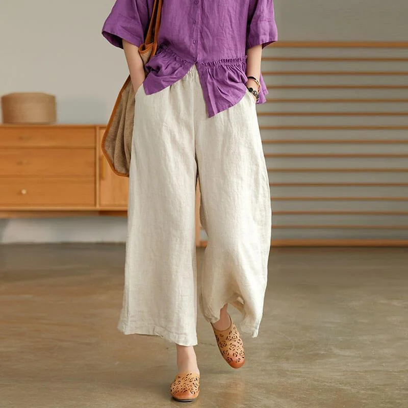Blowout Deals Casual Pure Color Straight Wide Leg Linen Pants