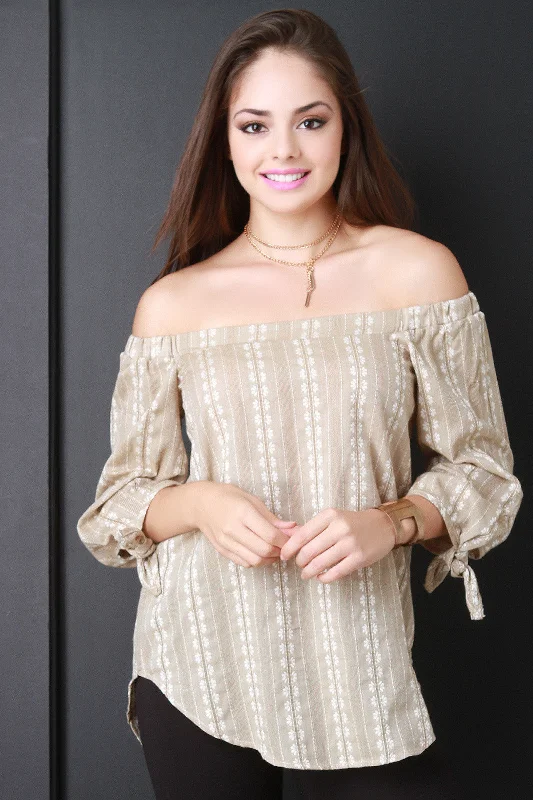 Unbeatable Prices Off The Shoulder Flower Stripe Peasant Blouse