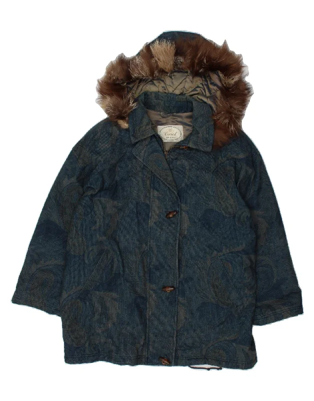 Weekend Deals That Spark CAROL Womens Hooded Duffle Coat IT 42 Medium Navy Blue Paisley Polyester