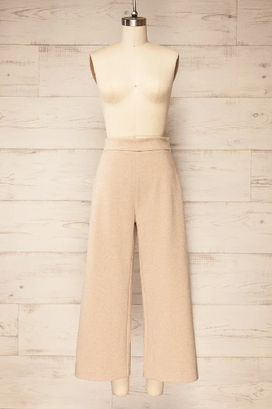 Weekend Offers That Sizzle Auckland Beige | Cropped Felt Wide-Leg Pants