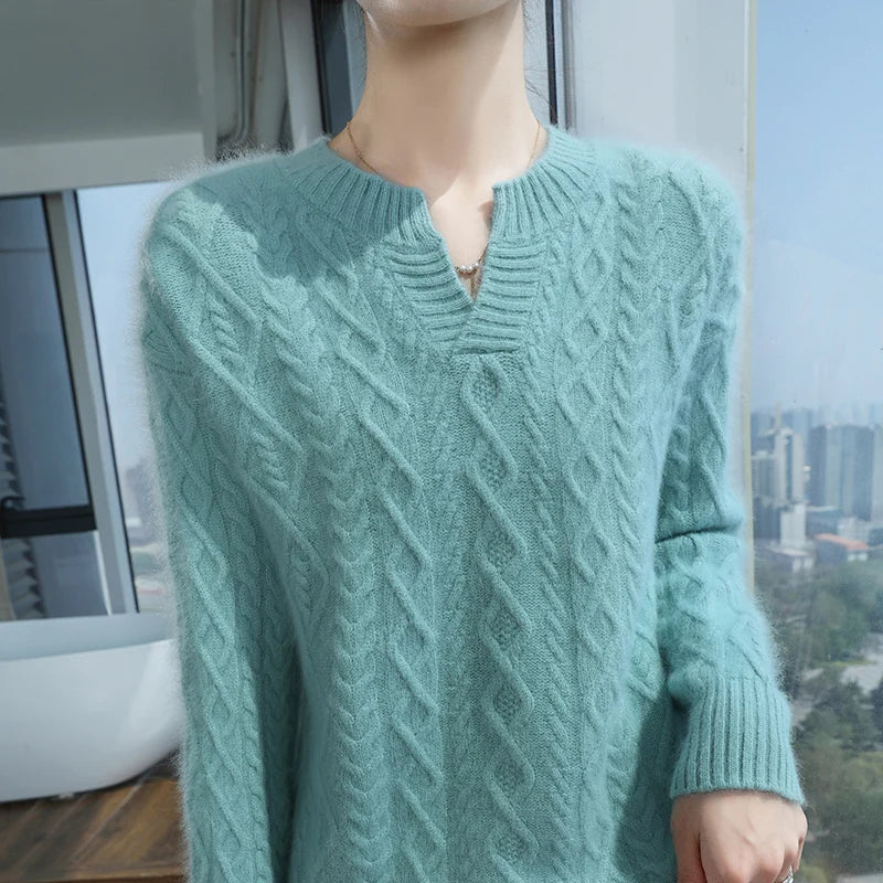 Closeout Deal Mink Cashmere Autumn Winter New Women's Round Neck Cardigan Jumper Fashion Diamond Warm Sweater