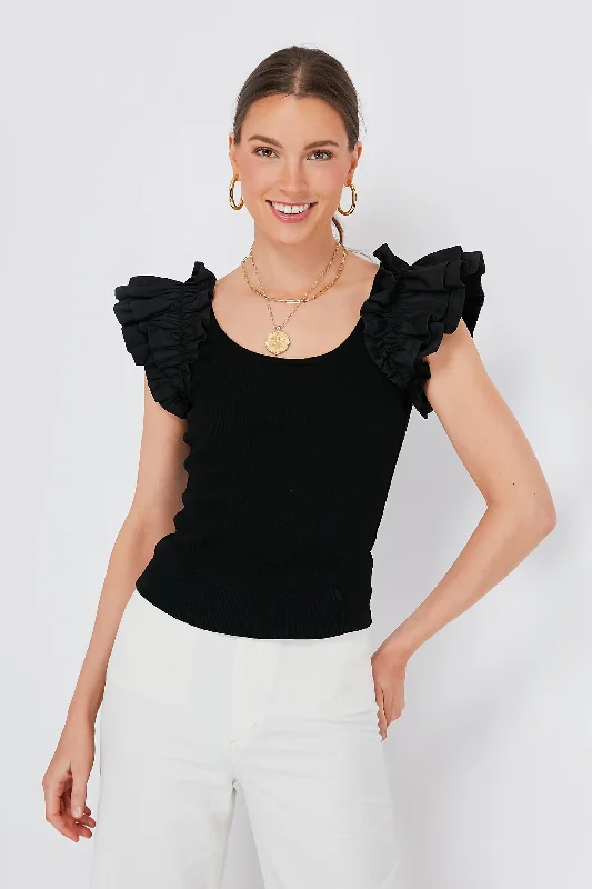 Inventory Reduction Black Ruffle Rita Top