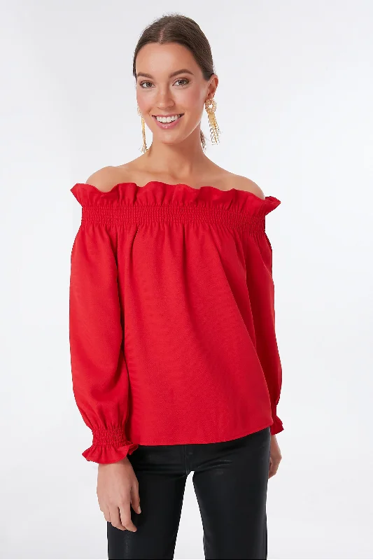 Super Bargain Red Off the Shoulder Marguerite Blouse