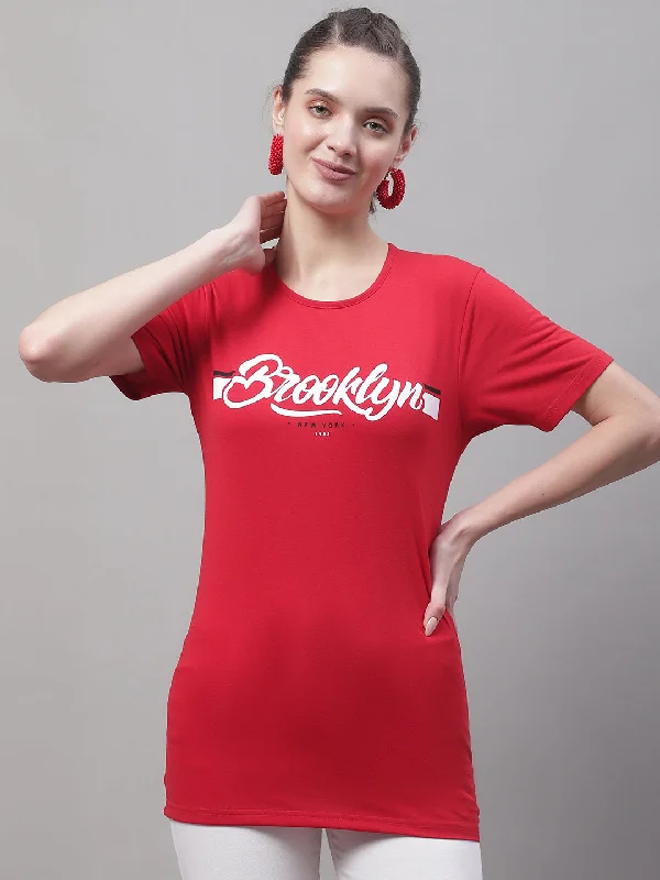 Loyalty Reward Vimal Jonney Round Neck Cotton Printed Red T-Shirt for Women