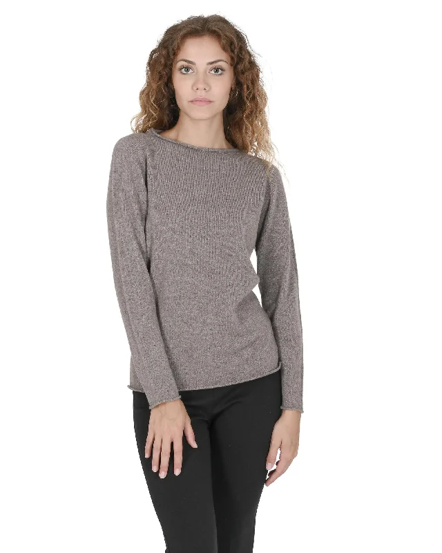 Bargain Blast Crown of Edinburgh Cashmere Women's Cashmere Boatneck Sweater in Taupe - M