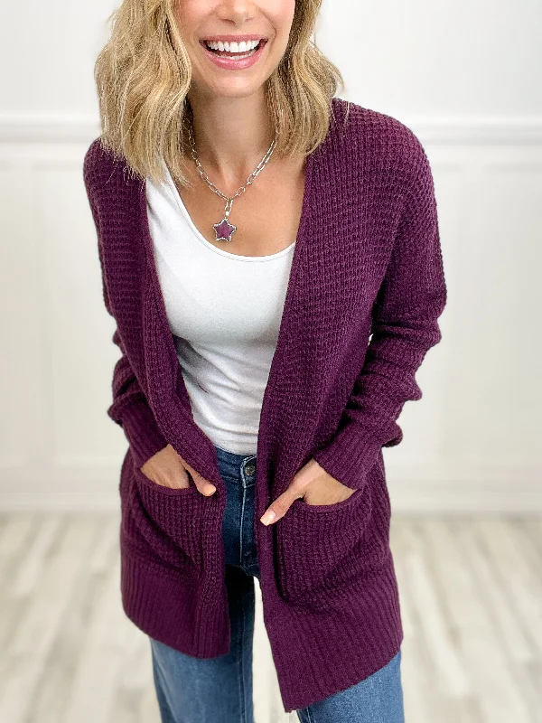 Price Drop Endless Love Low Gauge Waffle Open Cardigan Sweater Top -C