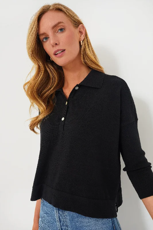 Super Deal Black Clayton Long Sleeve Knit Polo
