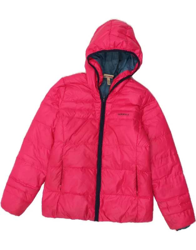 Savings Galore ADIDAS Womens Hooded Padded Jacket UK 14 Medium Pink Polyester