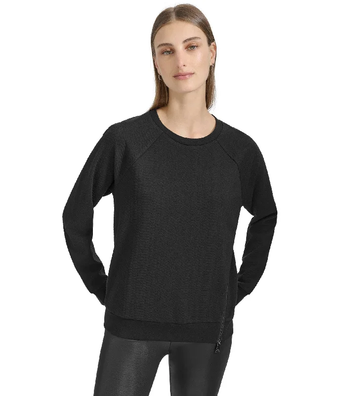 Final Clearance Snake Pattern Textured Long Sleeve Crewneck with Asymmetric Zipper