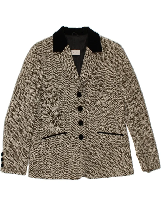 Shop the Weekend Away VINTAGE Womens 4 Button Blazer Jacket IT 44 Medium Grey Herringbone Wool