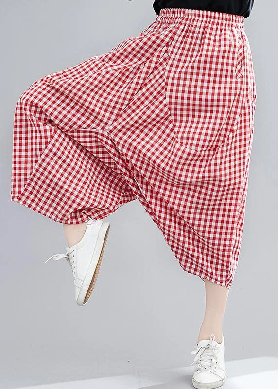 Great Bargains Casual Red Plaid Large Women's Elastic Waist Pants