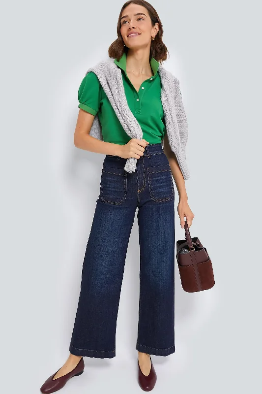 New Arrival Green Pique Puff Sleeve Peggy Polo